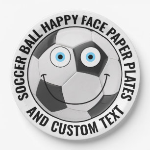 Custom Soccer Theme Party BLUE EYES Happy Face 9" Paper Plate