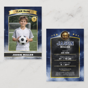 Custom Soccer Trading Card, Blue Gold Stadium Call Calling Card