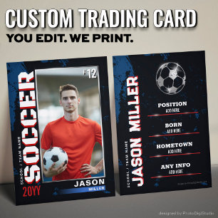 Custom Soccer Trading Card, Blue Red Soccer Calling Card