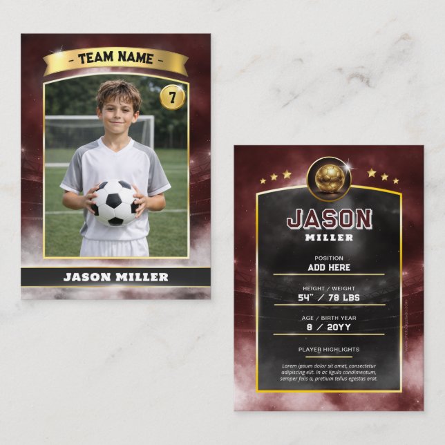 Custom Soccer Trading Card, Red Gold Stadium  Calling Card (Front/Back)
