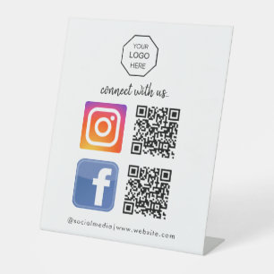 Custom Social Media QR Code Business Tabletop Pedestal Sign