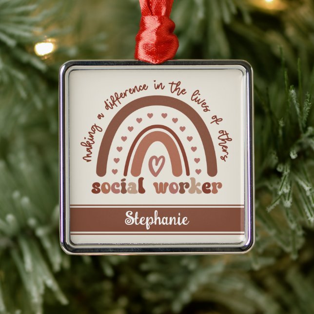 Custom Social Worker Appreciation Graduation Gift Metal Ornament (Tree)