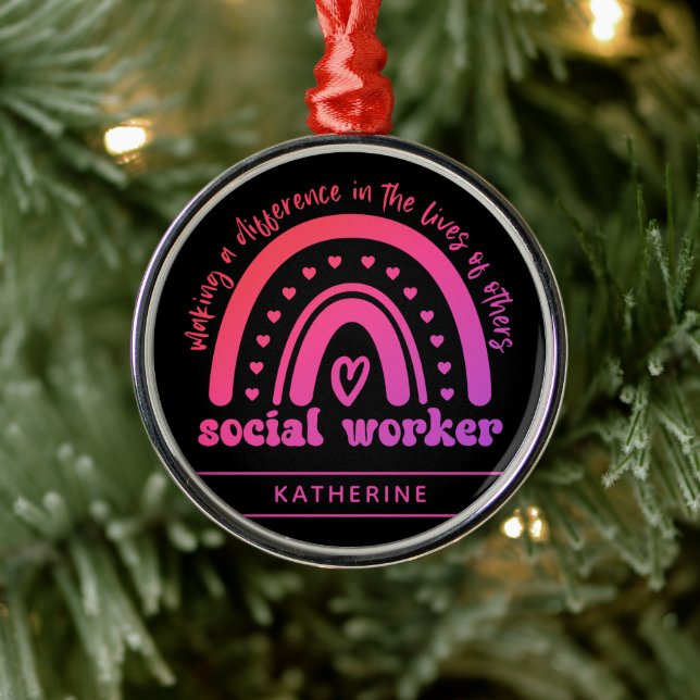 Custom Social Worker Appreciation Graduation Gift Metal Ornament (Tree)