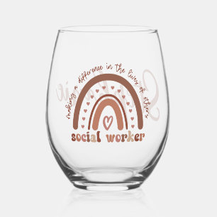 Custom Social Worker Appreciation Graduation Gift Stemless Wine Glass