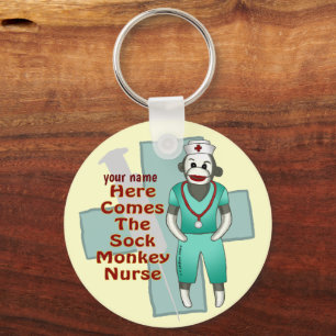 Custom Sock Monkey Nurse  Keychain