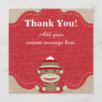 Custom Sock Monkey Party Gift Thank You Card