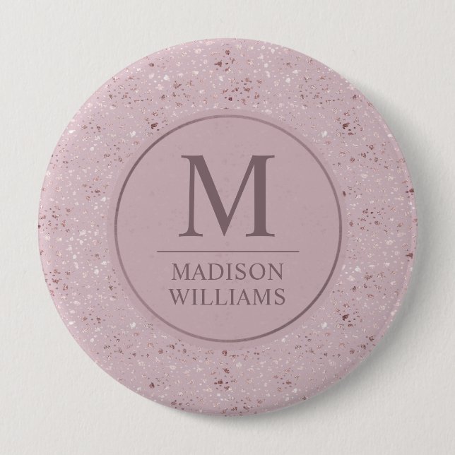 Custom Soft Blush Pastel Pink Gold Glitter Pattern 4 Inch Round Button (Front)