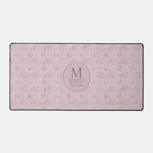 Custom Soft Blush Pastel Pink Gold Glitter Pattern Desk Mat (Front)
