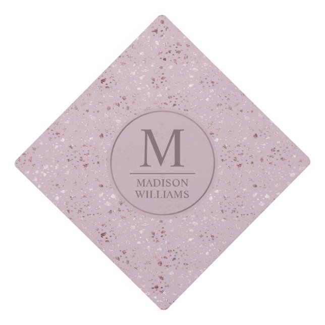 Custom Soft Blush Pastel Pink Gold Glitter Pattern Graduation Cap Topper (Front)