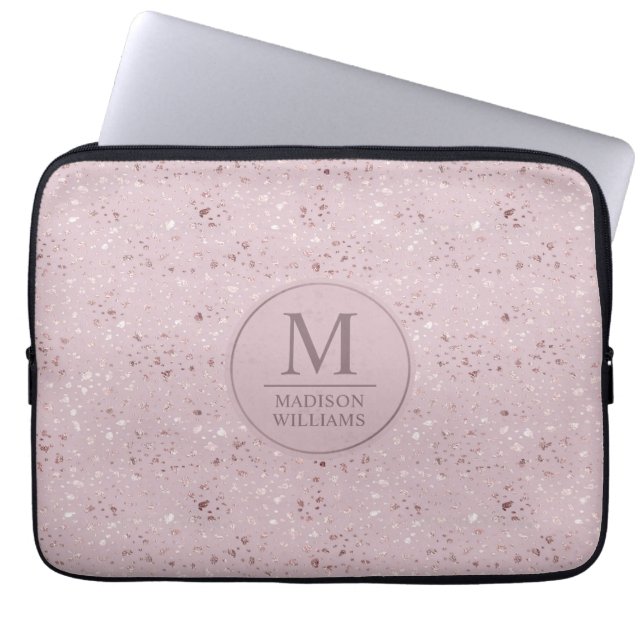 Custom Soft Blush Pastel Pink Gold Glitter Pattern Laptop Sleeve (Front)