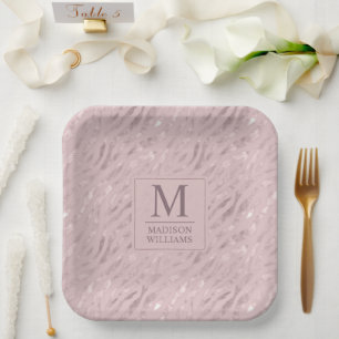 Custom Soft Blush Pastel Pink Gold Glitter Pattern Paper Plate