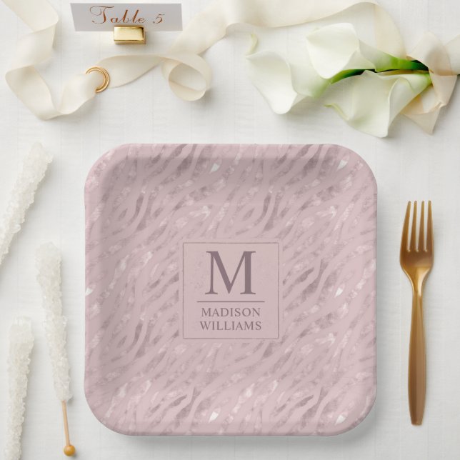 Custom Soft Blush Pastel Pink Gold Glitter Pattern Paper Plate (Wedding)