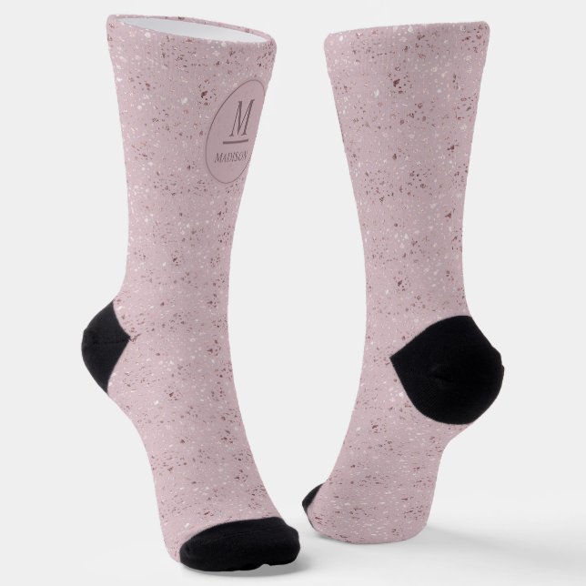Custom Soft Blush Pastel Pink Gold Glitter Pattern Socks (Angled)