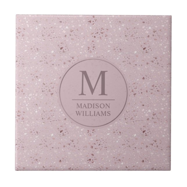 Custom Soft Blush Pastel Pink Gold Glitter Pattern Tile (Front)