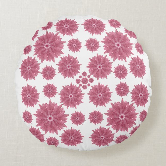 Custom Soft Dusty Pink Chrysanthemum Pattern Round Pillow (Front)