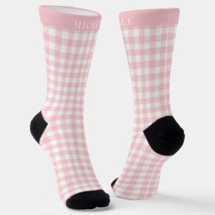 Custom Soft Pastel Pink White Chequered Pattern Socks