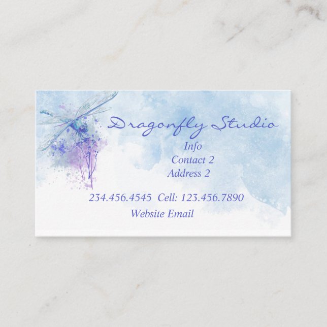 Custom Soft Watercolor Blue  Dragonfly  Business C Business Card (Front)