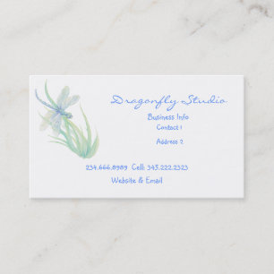 Custom Soft Watercolor Blue Green Dragonfly Busine Business Card