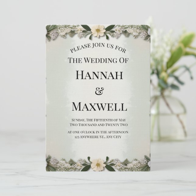 Custom Soft White Floral Invitation Template (Standing Front)