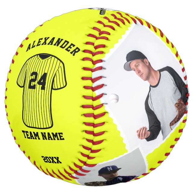 Custom Softball Ball with Photos, Name & Team Logo (Angled)
