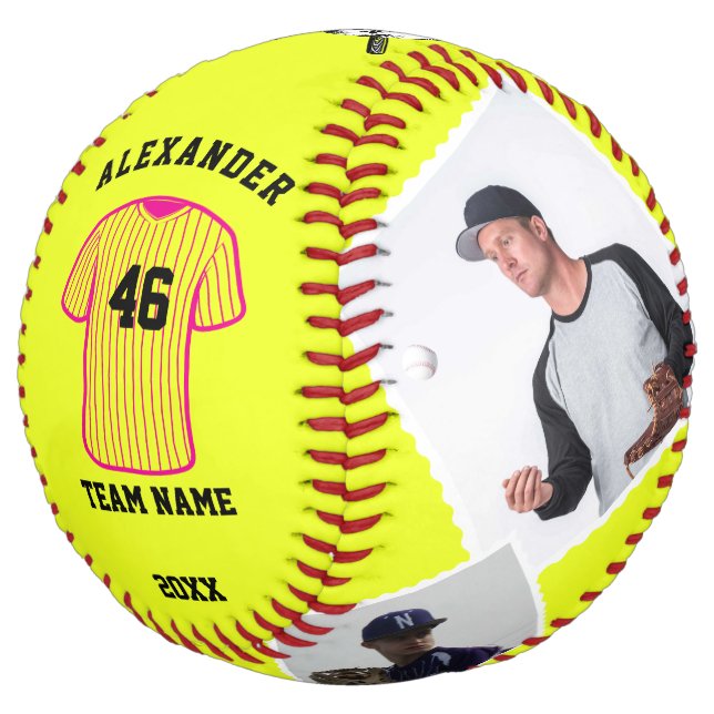 Custom Softball Ball with Photos, Name & Team Logo (Angled)