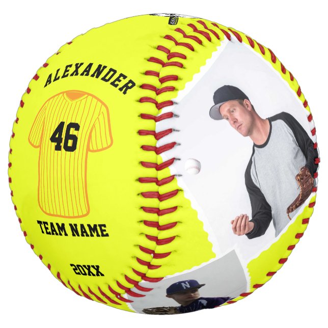 Custom Softball Ball with Photos, Name & Team Logo (Angled)