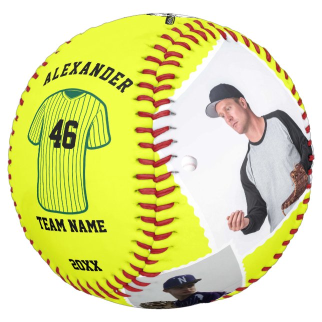 Custom Softball Ball with Photos, Name & Team Logo (Angled)