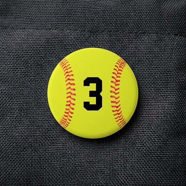 Custom Softball Player Jersey Number or Letters 3 Inch Round Button (Make your own personalized round softball button. Customize with any number or letters.)