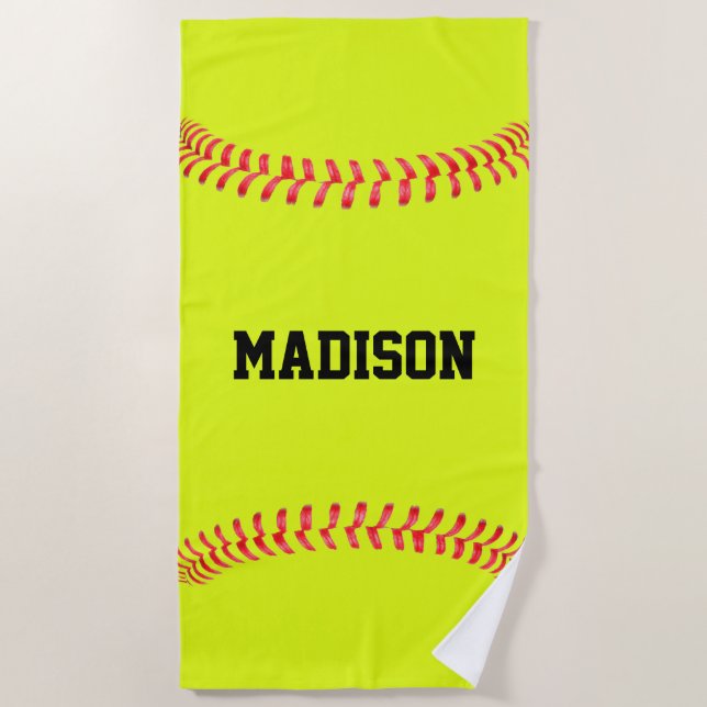 Custom Softball Player Name, Team Name or Text Beach Towel (Front)