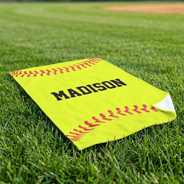 Custom Softball Player Name, Team Name or Text Hand Towel (Personalized softball player hand towels. Customize with player name, team name or text.)