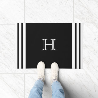 Custom Solid Black White stripe Elegant Nautical Doormat