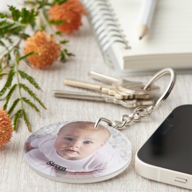 Custom Son Photo keychain , personalized name (Front Right)