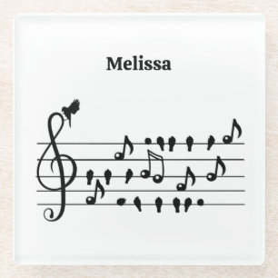 Custom Songbird Treble Clef Art Glass Coaster