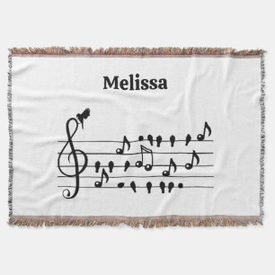 Custom Songbird Treble Clef Art Throw Blanket