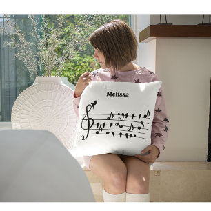 Custom Songbird Treble Clef Art Throw Pillow