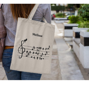 Custom Songbird Treble Clef Art Tote Bag