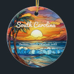 Custom South Carolina Trip Faux Stained Glass Ceramic Ornament<br><div class="desc">Cute personalizable tropical Trip souvenir.

Customization:
Change Caption and year to make it unique.</div>
