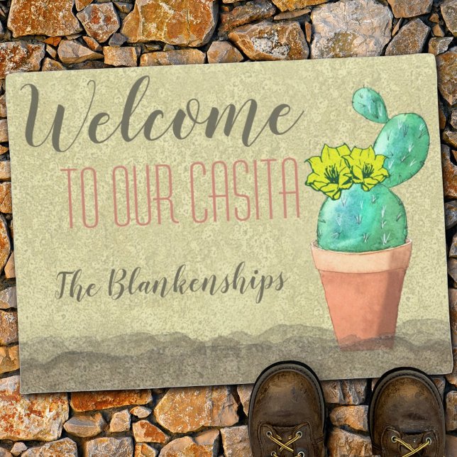 Custom Southwest Watercolor Cactus WELCOME Doormat (Creator Uploaded)