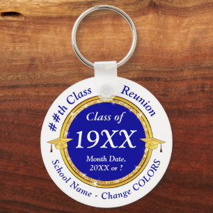 Custom, Souvenirs for Class Reunion, Blue, White Keychain