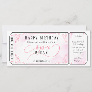 Custom Spa Day Massage Pink Voucher Certificate Invitation