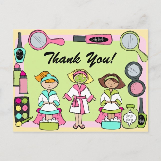 Custom Spa Party Birthday Thank You Postcard (Front)