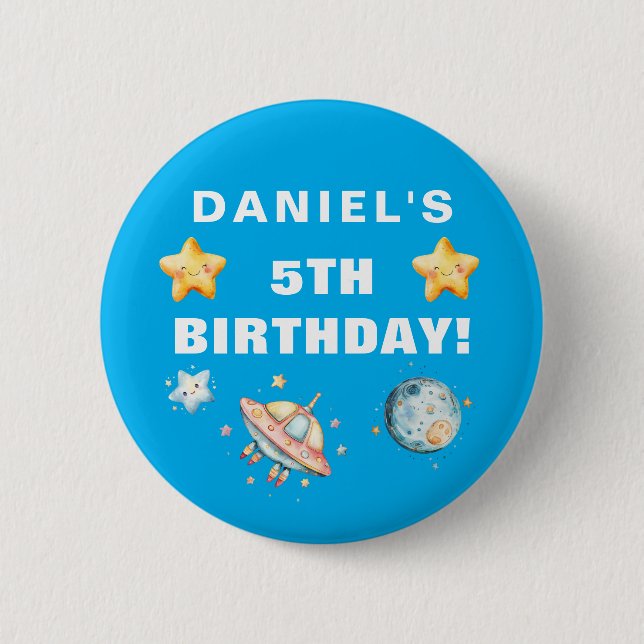 Custom Space-Themed Kids Birthday Party 2 Inch Round Button (Front)