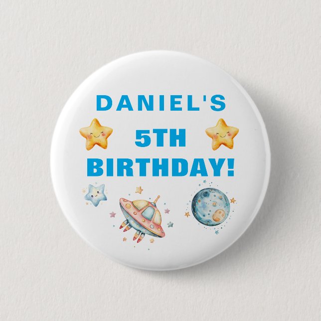Custom Space-Themed Kids Birthday Party 2 Inch Round Button (Front)