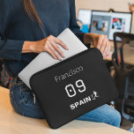 Custom Spain National Soccer Professional Mono Laptop Sleeve<br><div class="desc">Protect your tech with a sophisticated, modern edge using this "Black and White Edition" custom design inspired by Spanish football. This high-contrast minimalist layout is perfect for fans who prefer a professional look over traditional colors. You can fully personalize the surface with a custom name and favorite jersey number, complemented...</div>