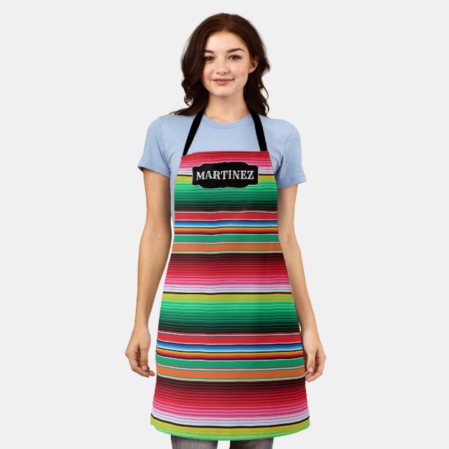Custom Spanish Serape Mexican Blanket Personalized Apron (Worn)