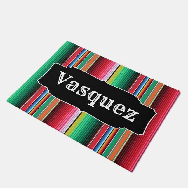 Custom Spanish Serape Mexican Blanket Personalized Doormat (Angled)