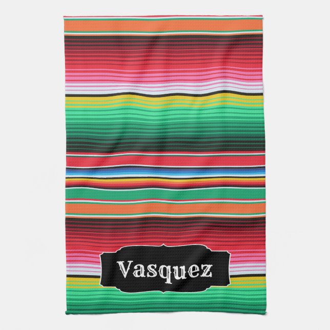 Custom Spanish Serape Mexican Blanket Personalized Kitchen Towel (Vertical)