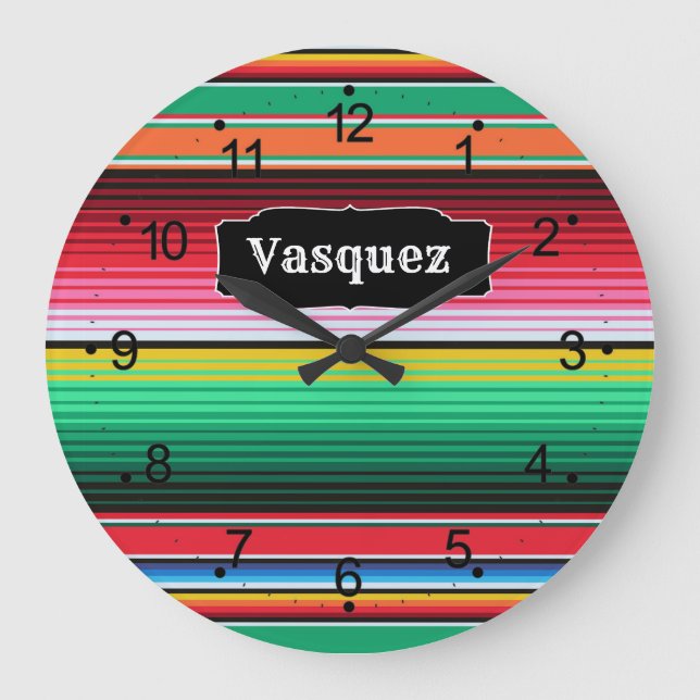 Custom Spanish Serape Mexican Blanket Personalized Large Clock (Front)
