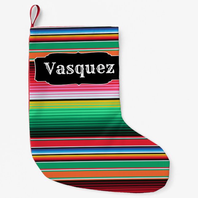 Custom Spanish Serape Mexican Blanket Personalized Small Christmas Stocking (Front)