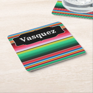 Custom Spanish Serape Mexican Blanket Personalized Square Paper Coaster